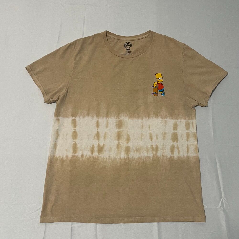 The Simpsons Bart Simpson Skateboard T-Shirt Tan Tie Dye 20th Television Size L